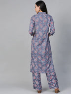 Jompers Women's Grey & Pink Block Printed Kurta with Palazzos