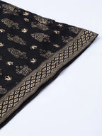 Jompers Women's Black & Golden Block Printed Kurta with Palazzos