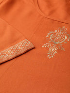 Jompers Women's Orange & Golden Block Printed Kurta with Palazzos