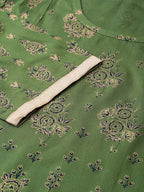 Jompers Women's Green & Golden Block Printed Kurta with Palazzos