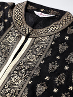 Jompers Women's Black & Golden Block Print Kurta with Palazzos
