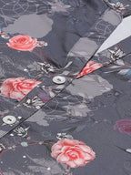 Jompers Women Charcoal Grey & Pink Floral Printed Kurta with Palazzos - Distacart