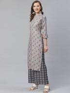 Jompers Women Grey & Beige Floral Printed Kurta with Palazzos - Distacart