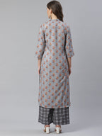 Jompers Women Grey & Beige Floral Printed Kurta with Palazzos - Distacart
