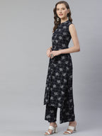 Jompers Women Black & White Floral Printed Kurta with Palazzos - Distacart