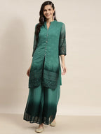 Jompers Women's Printed Mukaish Kurta with Palazzos - Green