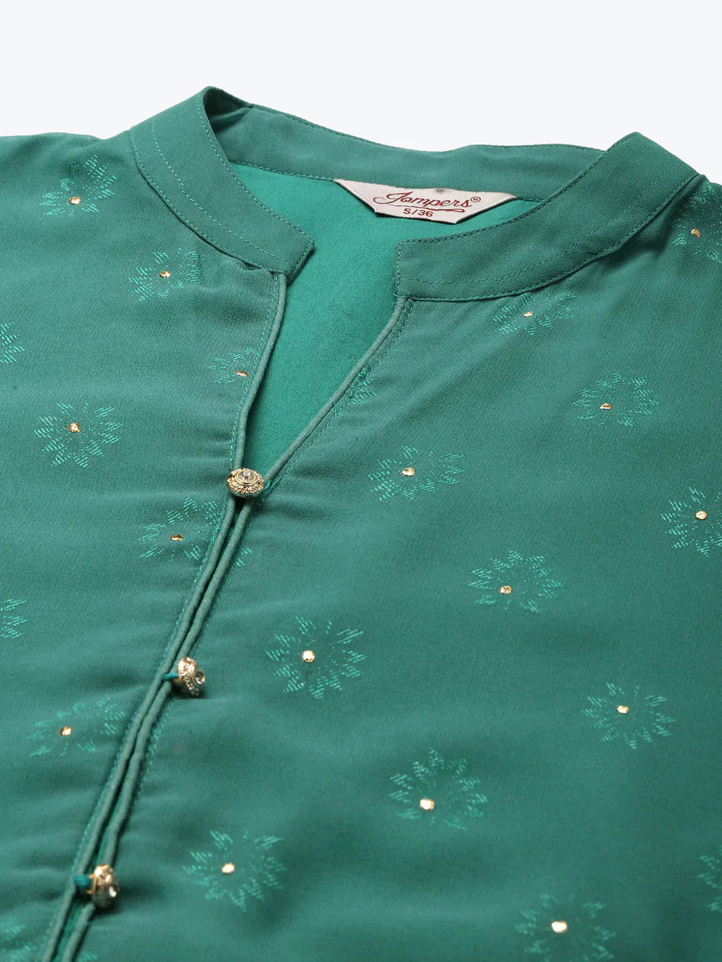 Jompers Women's Printed Mukaish Kurta with Palazzos - Green