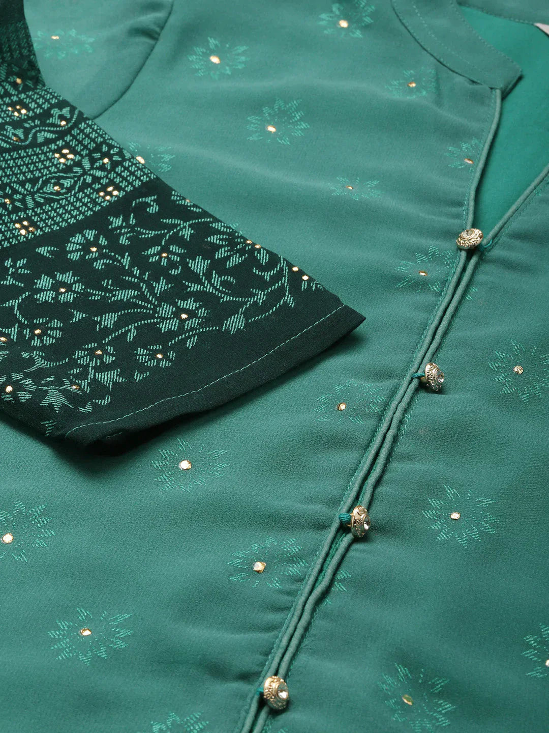Jompers Women's Printed Mukaish Kurta with Palazzos - Green