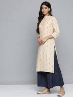 Jompers Women's Woven Design Kurta With Palazzos & Dupatta - Navy Blue