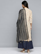 Jompers Women's Woven Design Kurta With Palazzos & Dupatta - Navy Blue
