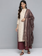 Jompers Women's Woven Design Kurta With Palazzos & Dupatta - Purple