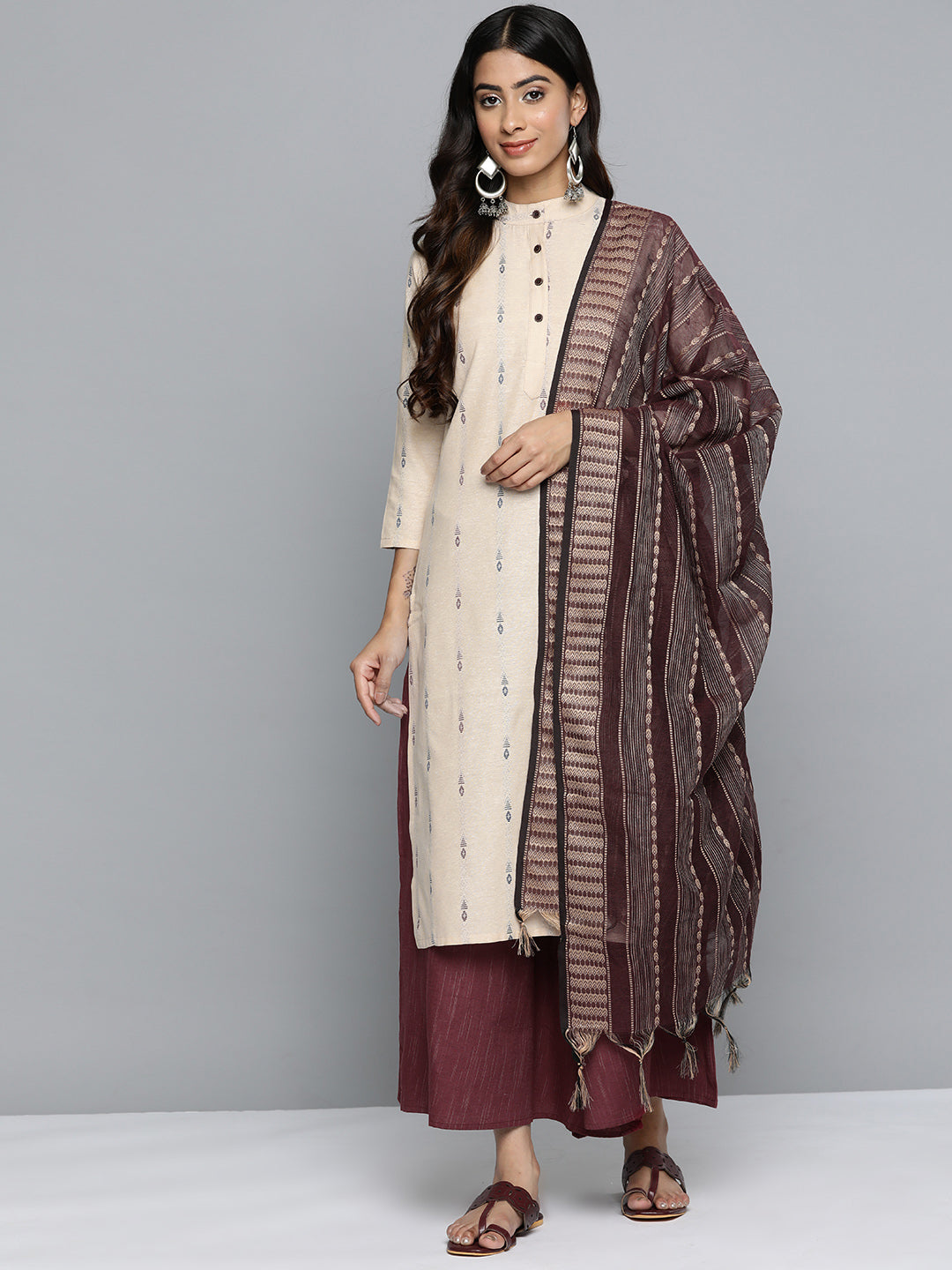 Jompers Women's Woven Design Kurta With Palazzos & Dupatta - Purple