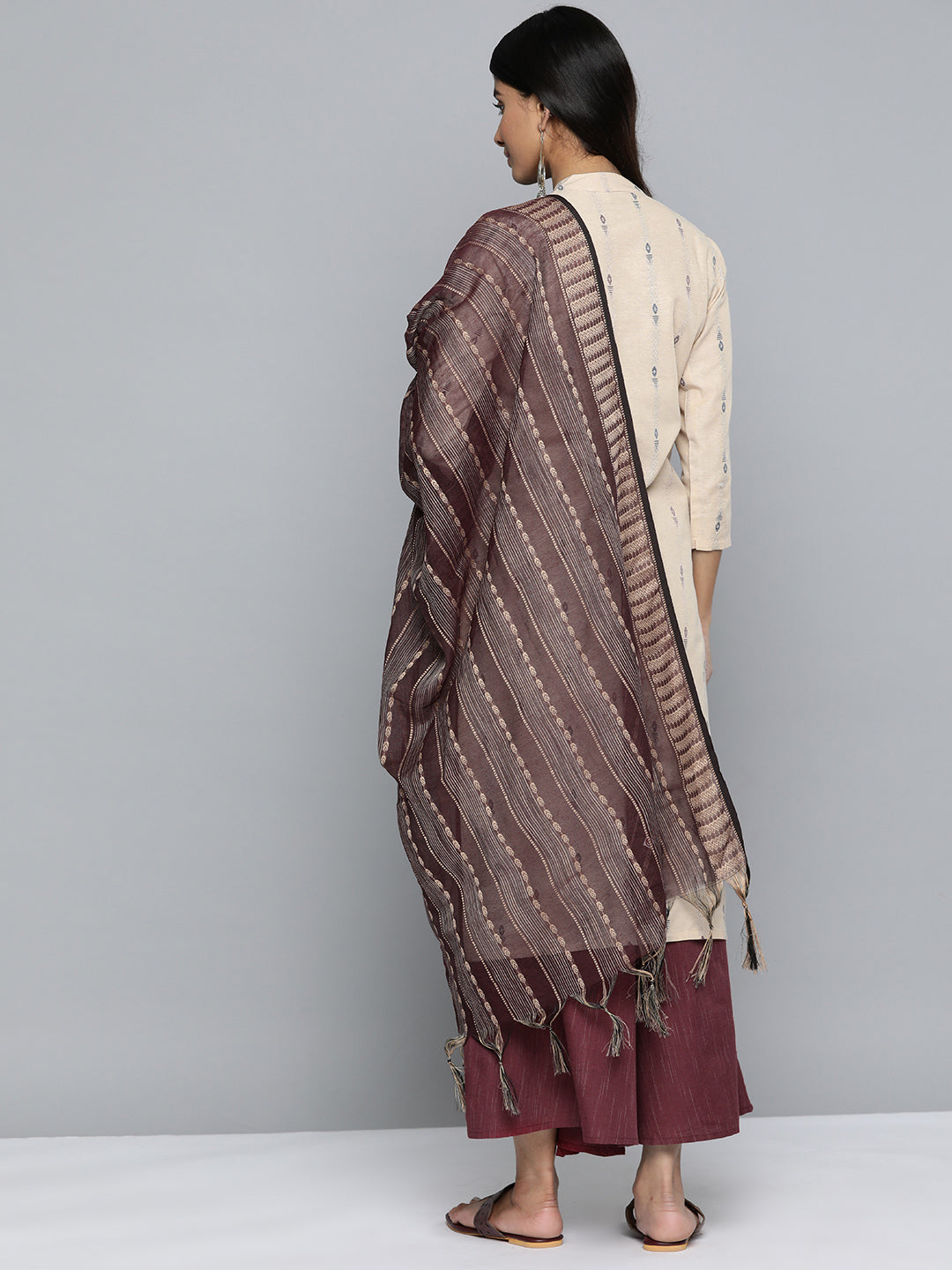 Jompers Women's Woven Design Kurta With Palazzos & Dupatta - Purple