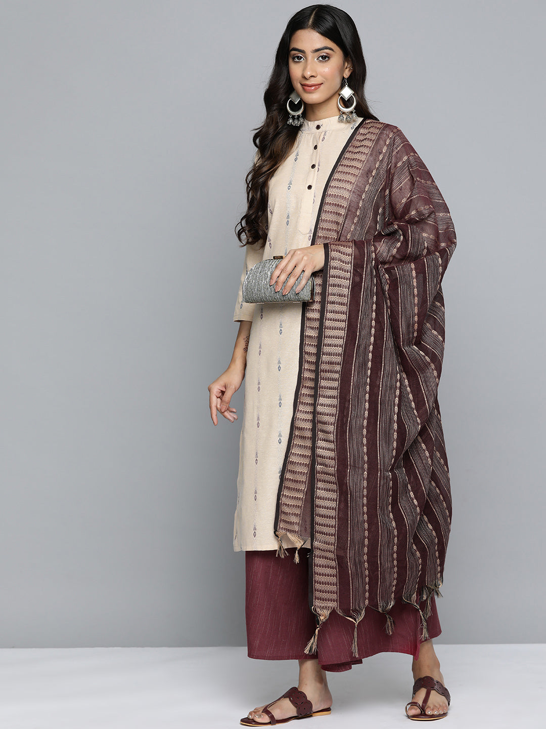Jompers Women's Woven Design Kurta With Palazzos & Dupatta - Purple