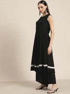Jompers Women's Kurta with Palazzos & Ikkat Dupatta - Black