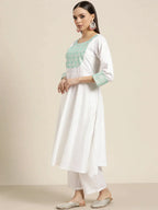 Jompers Women's Yoke Design Jacquard Kurta with Palazzos & Dupatta - Off-White