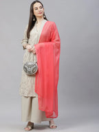 Jompers Women's Grey & Pink Floral Embroidered Regular Kurta with Palazzos & Dupatta