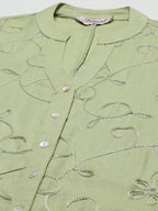 Jompers Women's Lime Green & Pink Floral Embroidered Kurta with Palazzos & Dupatta
