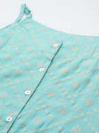 Jompers Women's Printed Blue Kurta with Palazzos & With Chikankari Dupatta