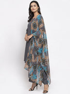 Jompers Women Grey Solid Kurta with Palazzos & Gorgette Printed Dupatta - Distacart