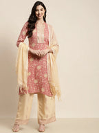 Jompers Women's Gotta Patti work Kurta, Palazzos & Dupatta - Pink