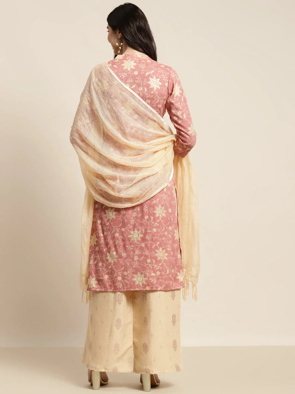 Jompers Women's Gotta Patti work Kurta, Palazzos & Dupatta - Pink