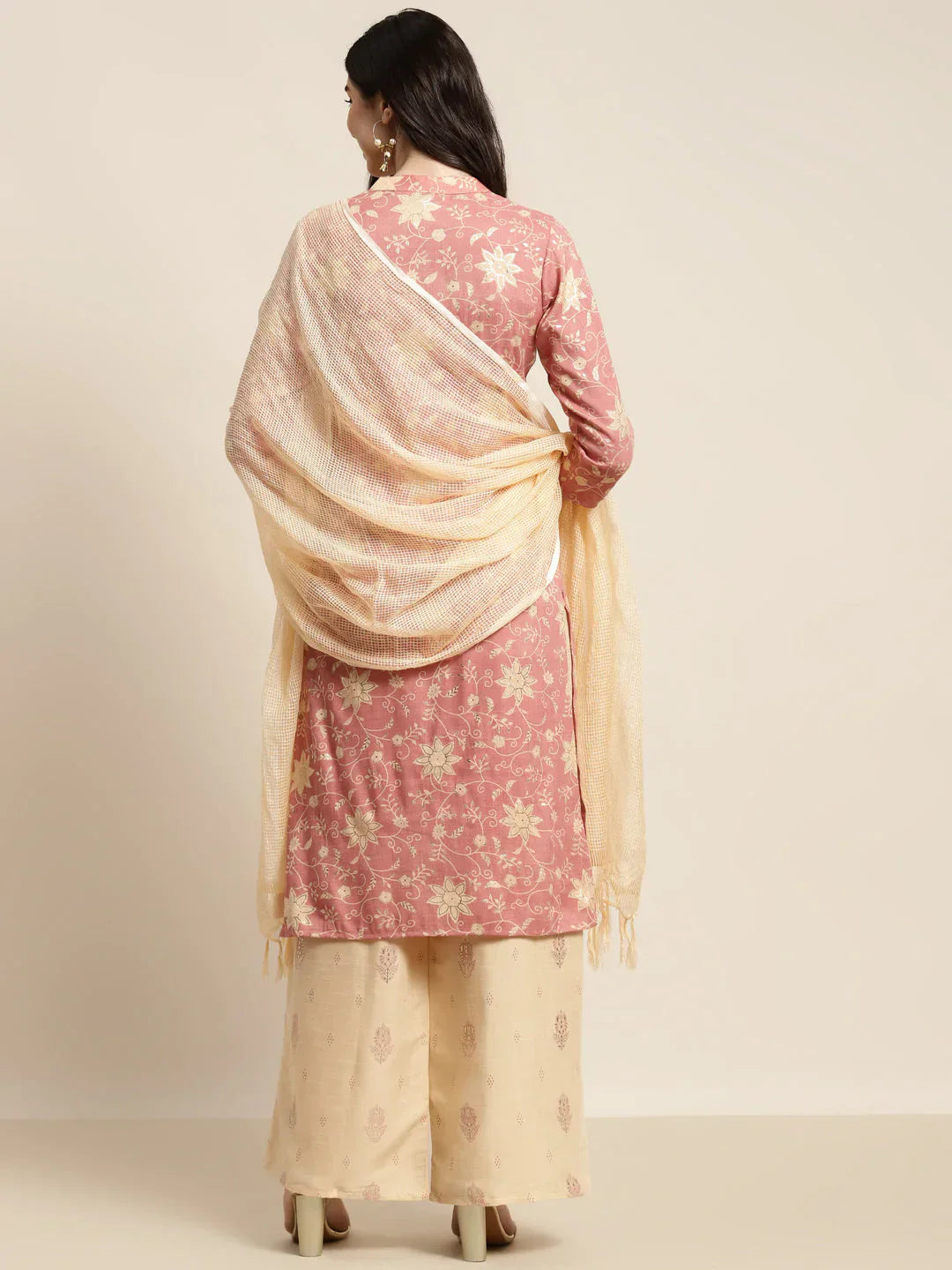 Jompers Women's Gotta Patti work Kurta, Palazzos & Dupatta - Pink