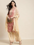 Jompers Women's Gotta Patti work Kurta, Palazzos & Dupatta - Pink
