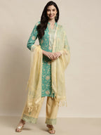 Jompers Women's Gotta Patti work Kurta, Palazzos & Dupatta - Sky Blue