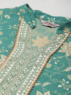 Jompers Women's Gotta Patti work Kurta, Palazzos & Dupatta - Sky Blue