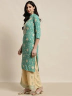 Jompers Women's Gotta Patti work Kurta, Palazzos & Dupatta - Sky Blue
