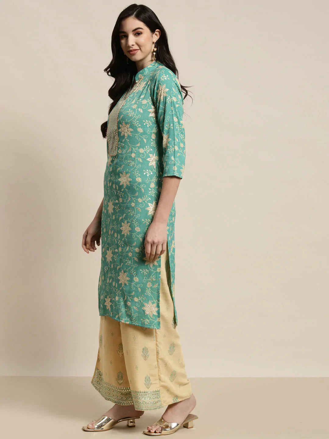 Jompers Women's Gotta Patti work Kurta, Palazzos & Dupatta - Sky Blue