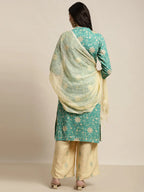 Jompers Women's Gotta Patti work Kurta, Palazzos & Dupatta - Sky Blue