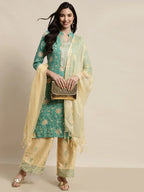 Jompers Women's Gotta Patti work Kurta, Palazzos & Dupatta - Sky Blue