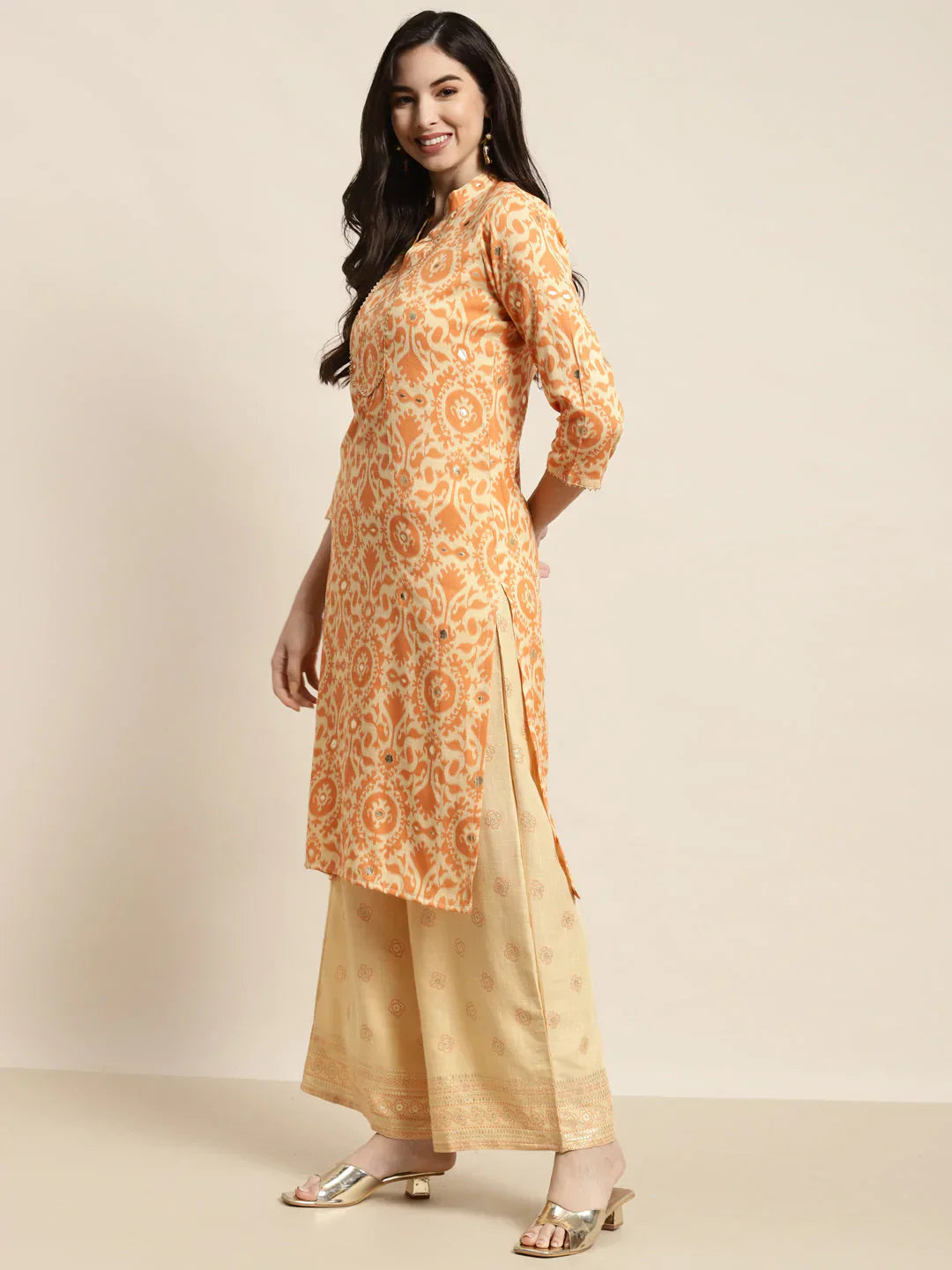Jompers Women's Gotta Patti work Kurta, Palazzos & Dupatta - Orange