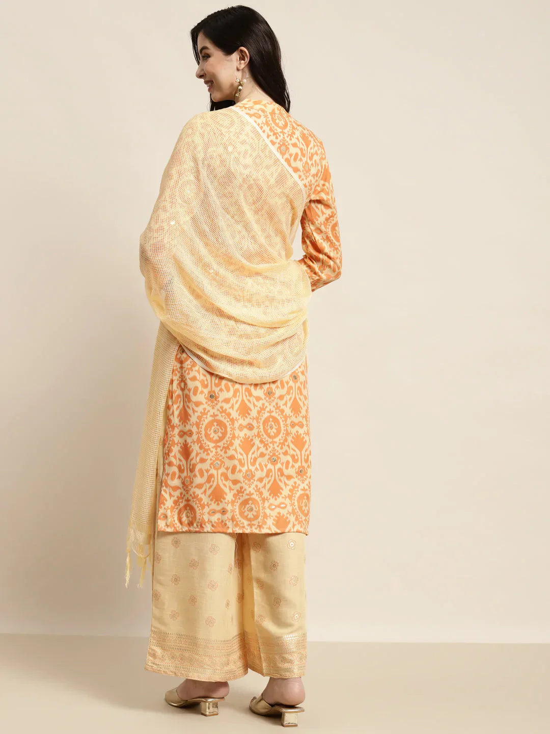 Jompers Women's Gotta Patti work Kurta, Palazzos & Dupatta - Orange
