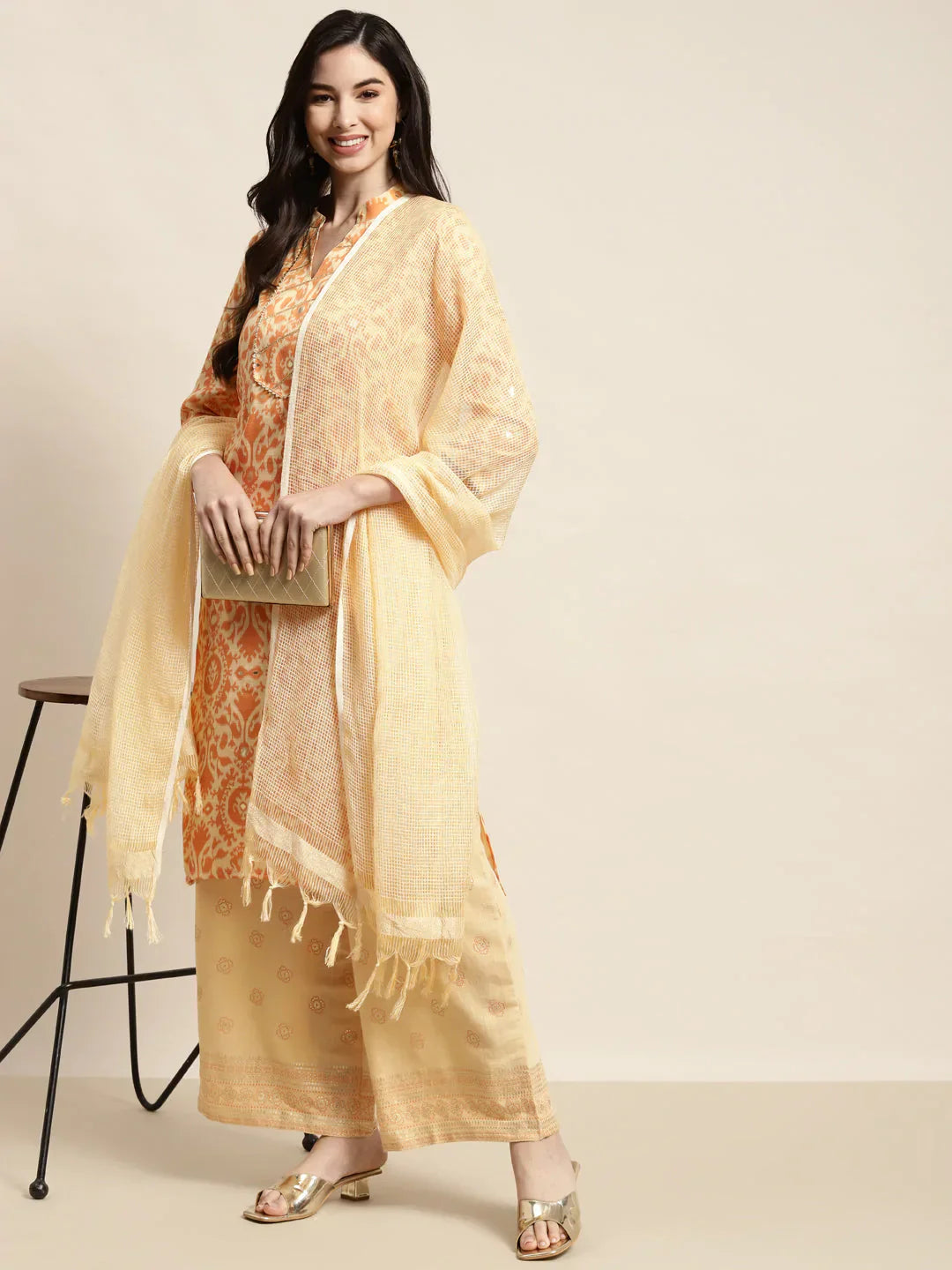 Jompers Women's Gotta Patti work Kurta, Palazzos & Dupatta - Orange