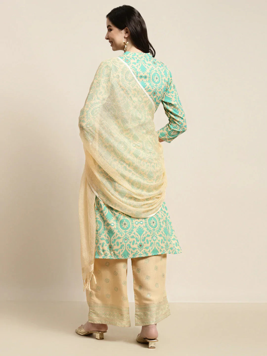 Jompers Women's Gotta Patti work Kurta, Palazzos & Dupatta - Sky Blue