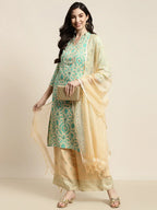 Jompers Women's Gotta Patti work Kurta, Palazzos & Dupatta - Sky Blue