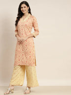Jompers Women's Printed Kurta with Palazzos & Dupatta - Pink