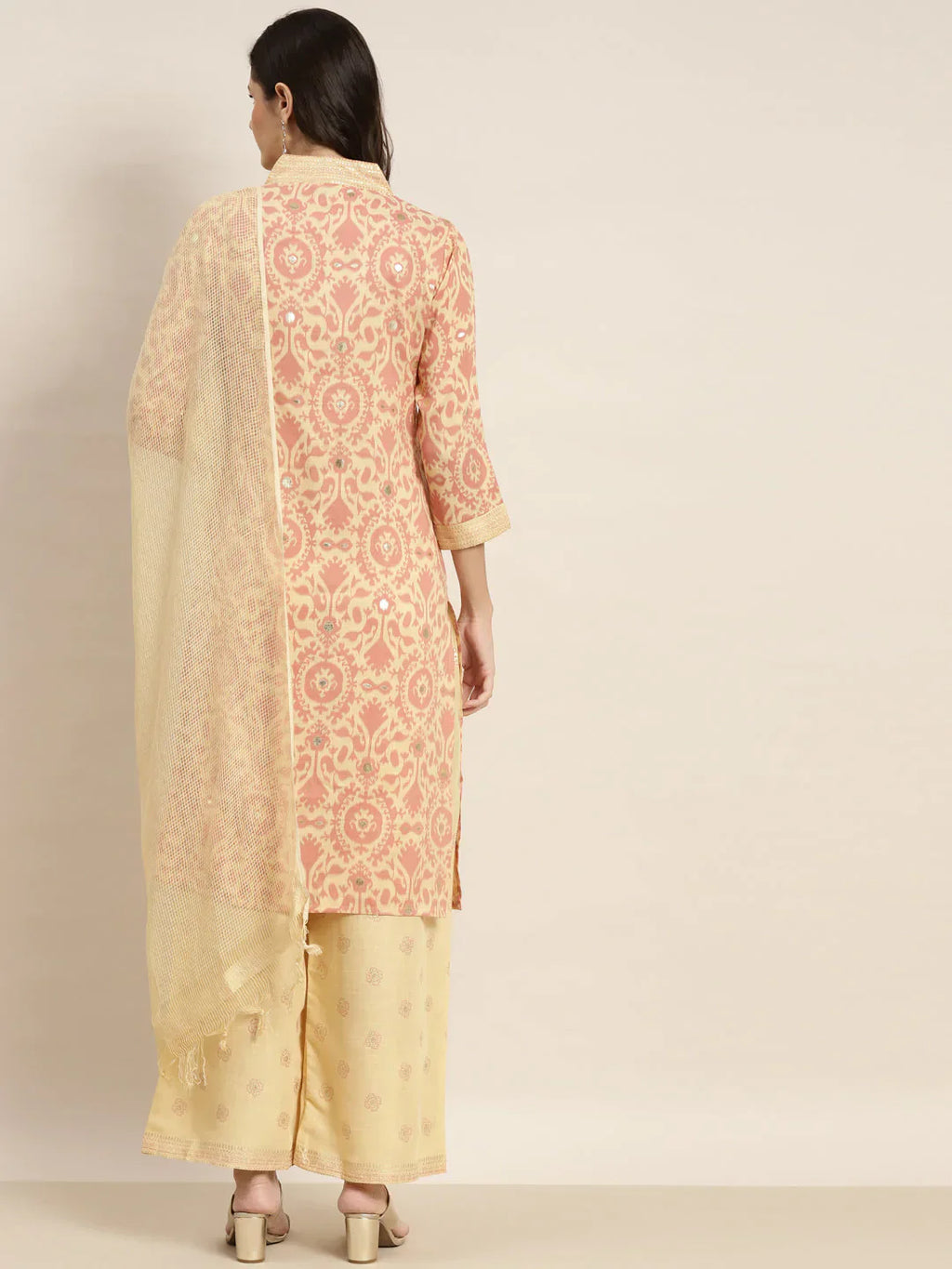 Jompers Women's Printed Kurta with Palazzos & Dupatta - Pink