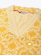 Jompers Women's Printed Kurta with Palazzos & Dupatta - Yellow