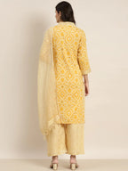 Jompers Women's Printed Kurta with Palazzos & Dupatta - Yellow