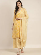 Jompers Women's Printed Kurta with Palazzos & Dupatta - Yellow