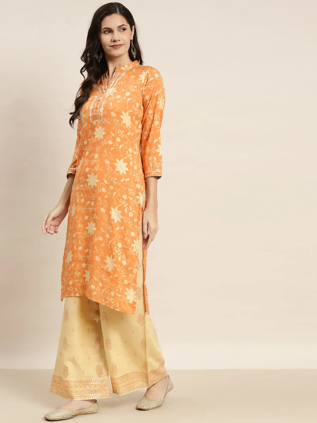 Jompers Women's Gotta Patti Kurta with Palazzos & Dupatta - Orange