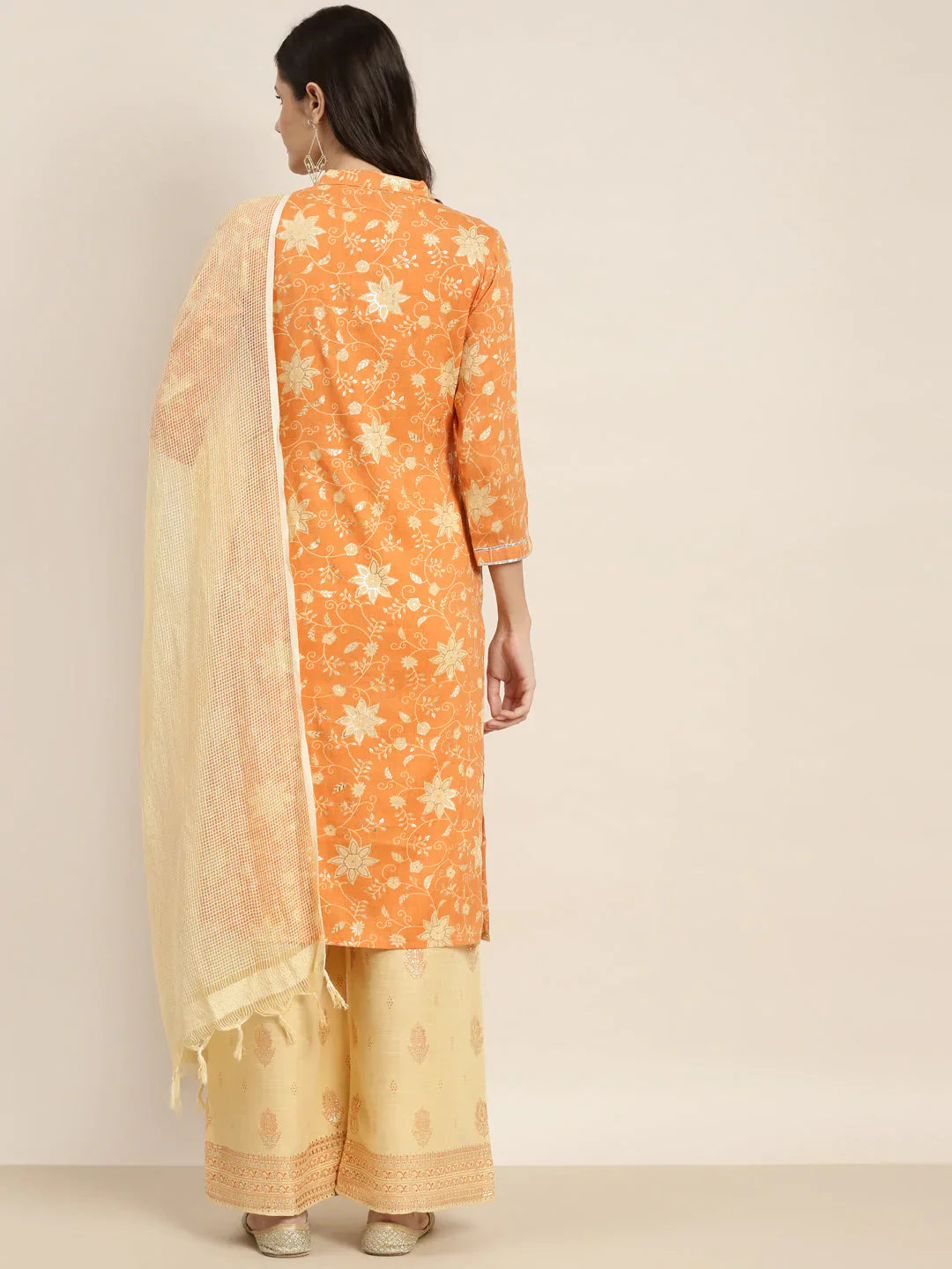 Jompers Women's Gotta Patti Kurta with Palazzos & Dupatta - Orange