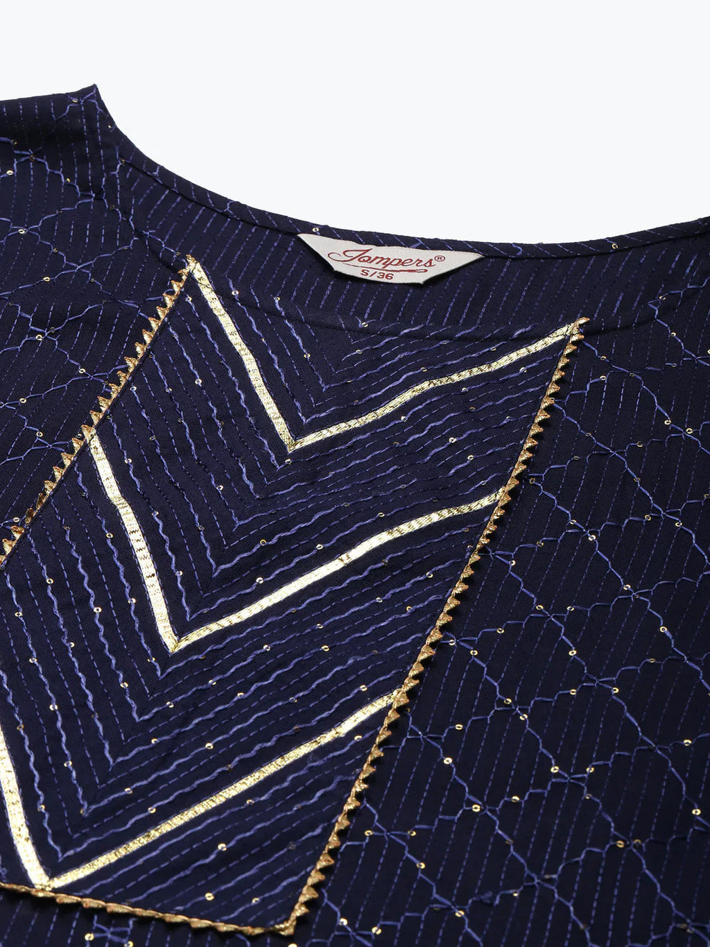 Jompers Women's Embroidered Sequinned Kurta with Palazzos & Dupatta - Navy Blue