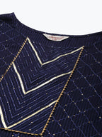 Jompers Women's Embroidered Sequinned Kurta with Palazzos & Dupatta - Navy Blue