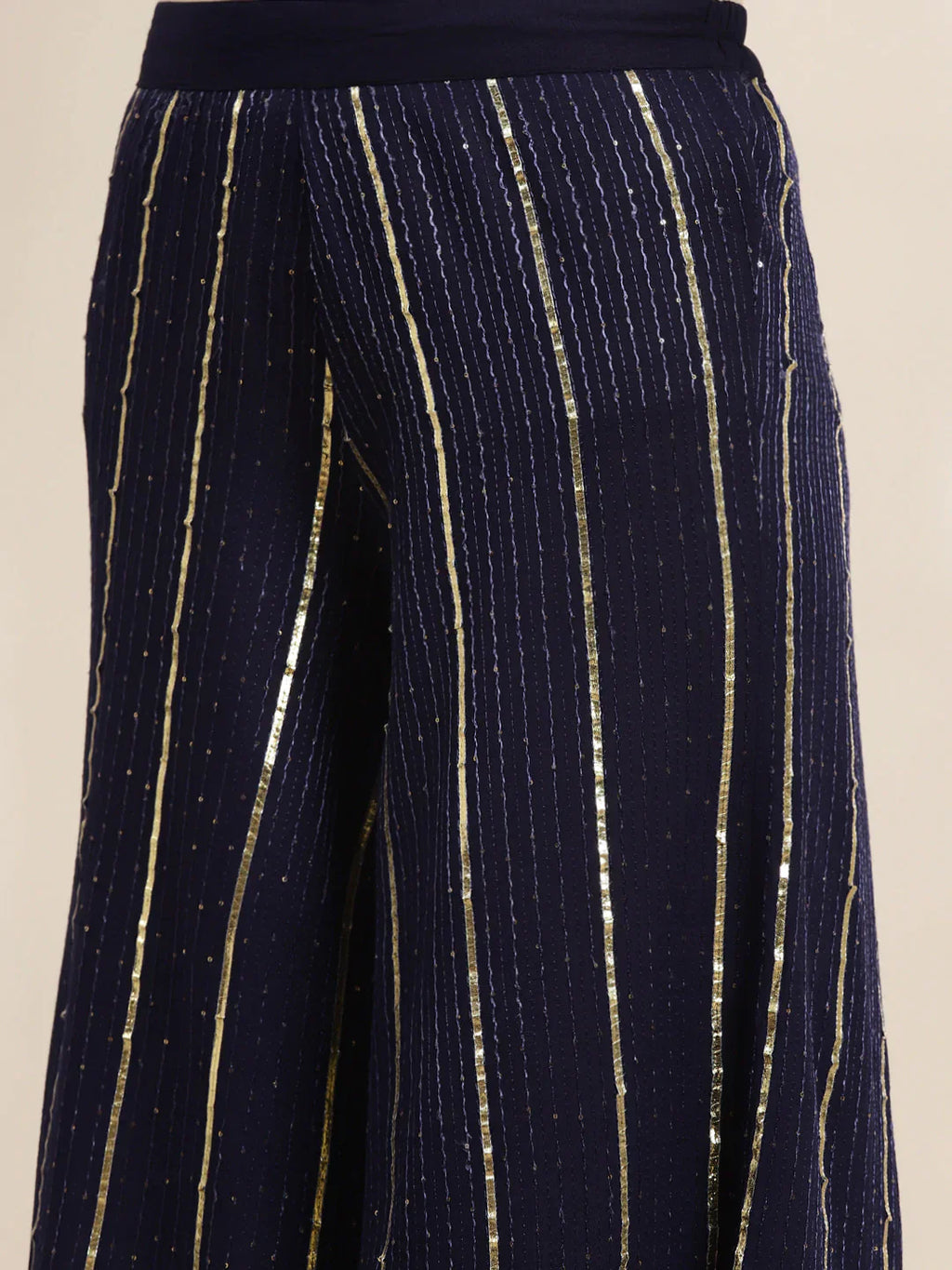Jompers Women's Embroidered Sequinned Kurta with Palazzos & Dupatta - Navy Blue