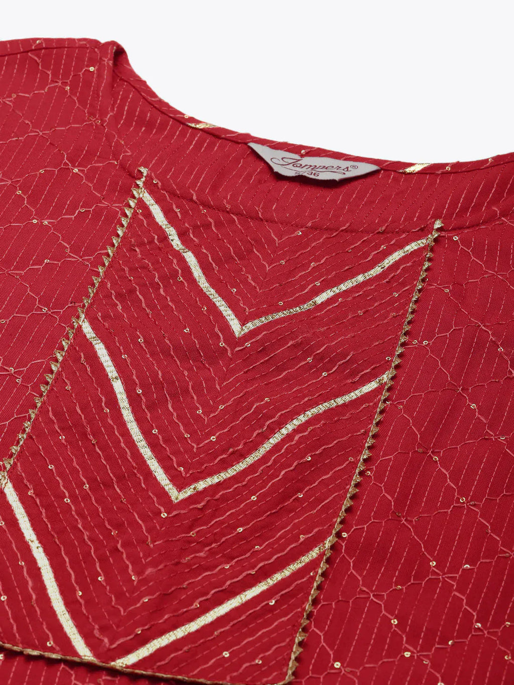 Jompers Women's Embroidered Sequinned Kurta with Palazzos & Dupatta - Red